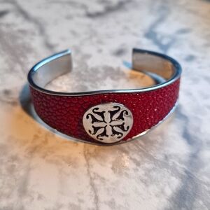 Rustic Cuff Stingray Bracelet. RED AND SILVER